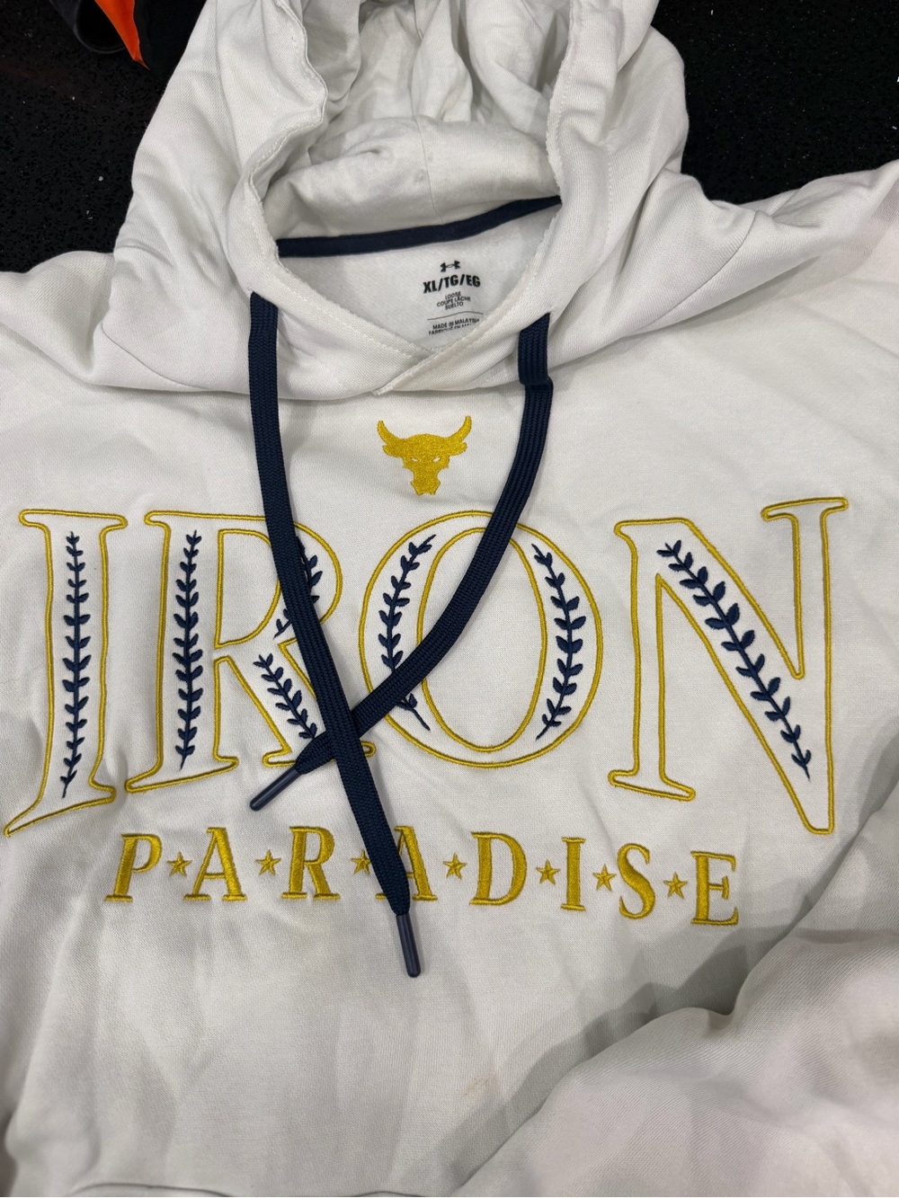 Project Rock Under Armour Men’s White Hoodie Pullover with Graphic - Picture 2 of 6